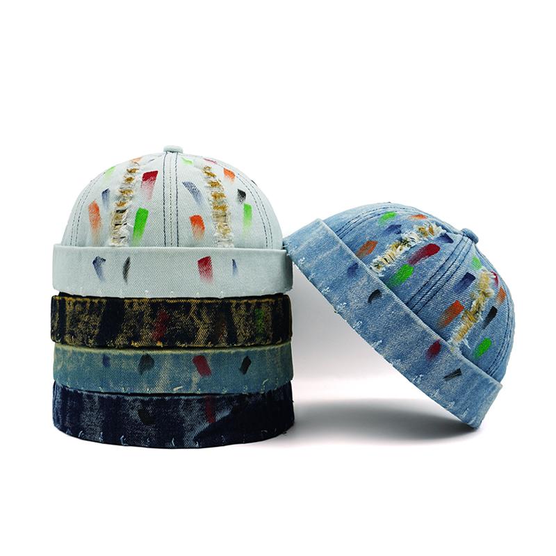 Tear Broken Denim Docker Cap Colorful Brimless Caps Without Visor Adjustable Cotton Polyester Hat Hats Outdoor Street Hip Hop
