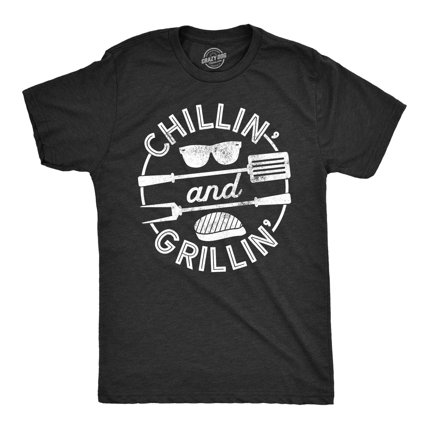 Mens Chillin and Grillin T Shirt Funny Outdoor Summer BBQ Tee for Guys XS