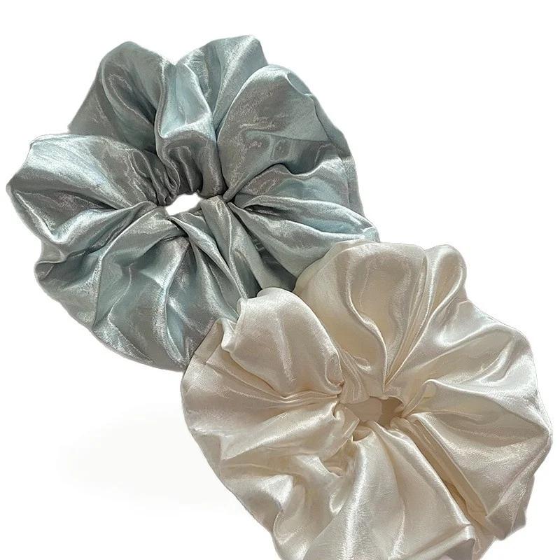 1PC High-Shine Pearlescent White Large Satin Scrunchie - Stylish, Premium & Minimalist Ponytail Hair Tie