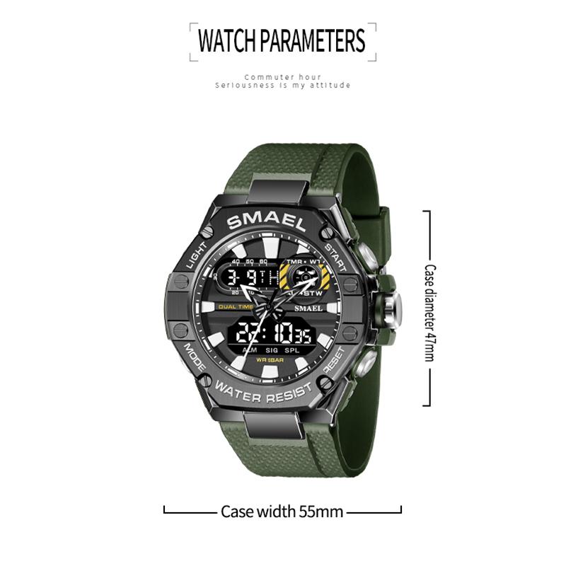 SMAEL Sportovní hodinky pro muže Dual Time Watch pro muže Led Light Watch Alarm 8066 Módní Sportovní hodinky Military S Shiock Náramkové hodinky