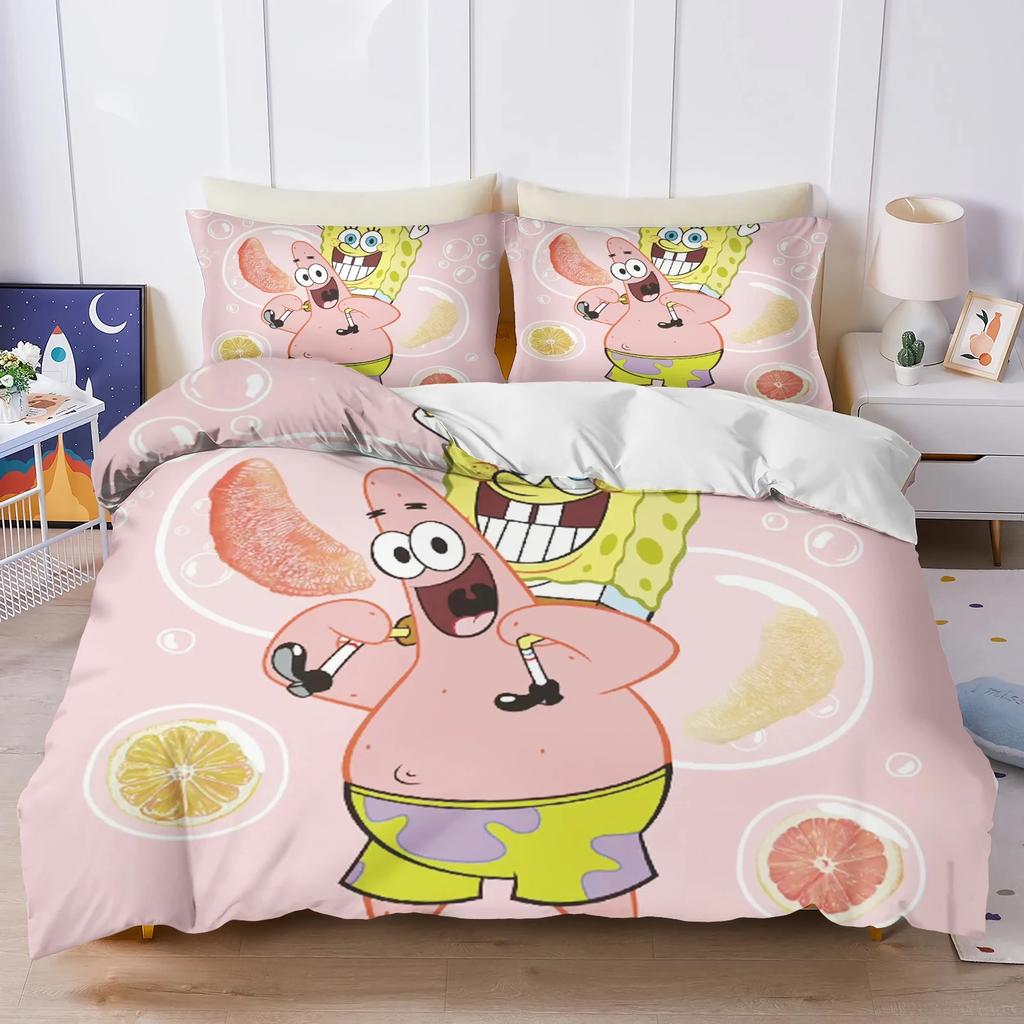 3D Hot Sale Multiple Sizes SpongeBob SquarePants Cartoon Print Bedding Set Adult and Kids Bedding Set Luxury Gifts