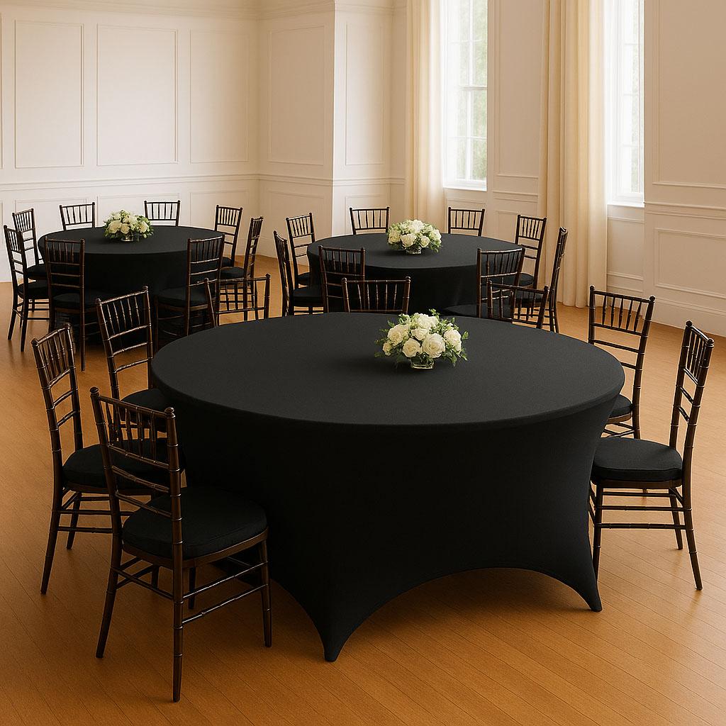 Black Elastic Tablecloth For Round Tables 180Cm Diameter