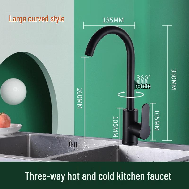 TLXT Kitchen Sink Faucet, Hot & Cold, Large Bend Design