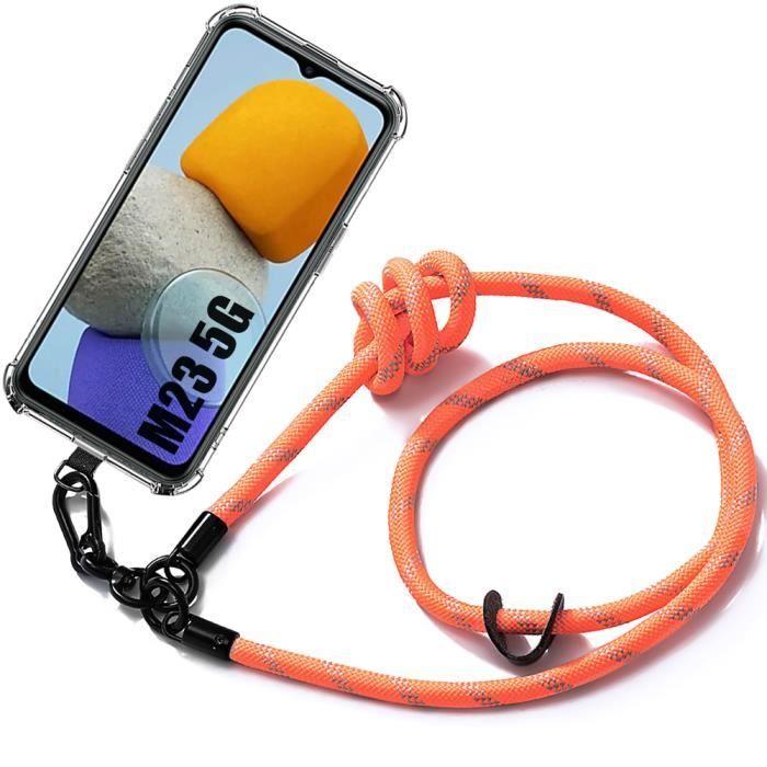 Coque - Samsung - Galaxy M23 5G - Silicone Transparent - Cordon Amovible - Antichoc Orange