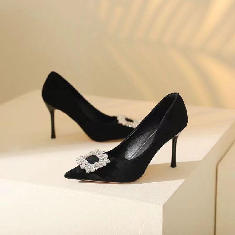 Not Tired Feet High Heels Women's Large Size Suede Black Professional Temperament Beautiful Thin Heels Light Mouth Single Shoes