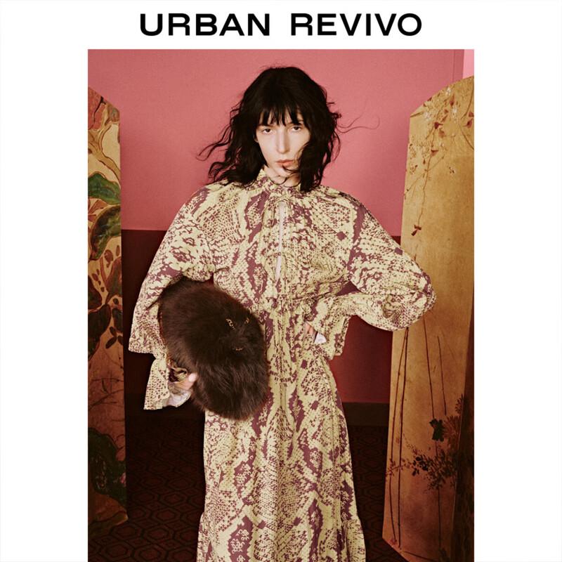 UR 2025 Spring Women's Colorblock Print Tie-Waist Dress