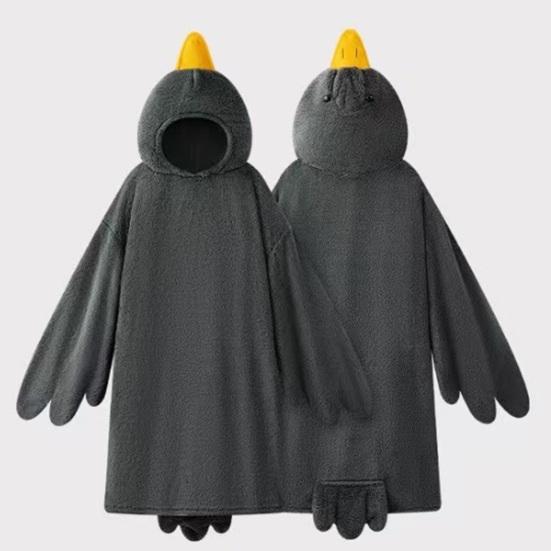 1 set Gåsfiltshoodie, Unisex Tecknad Pyjamas Set, Överdimensionerad Mjuk Varm Bodysuit med Gul Näbb Design, Vinterfest Sovkläder för Vuxna Barn