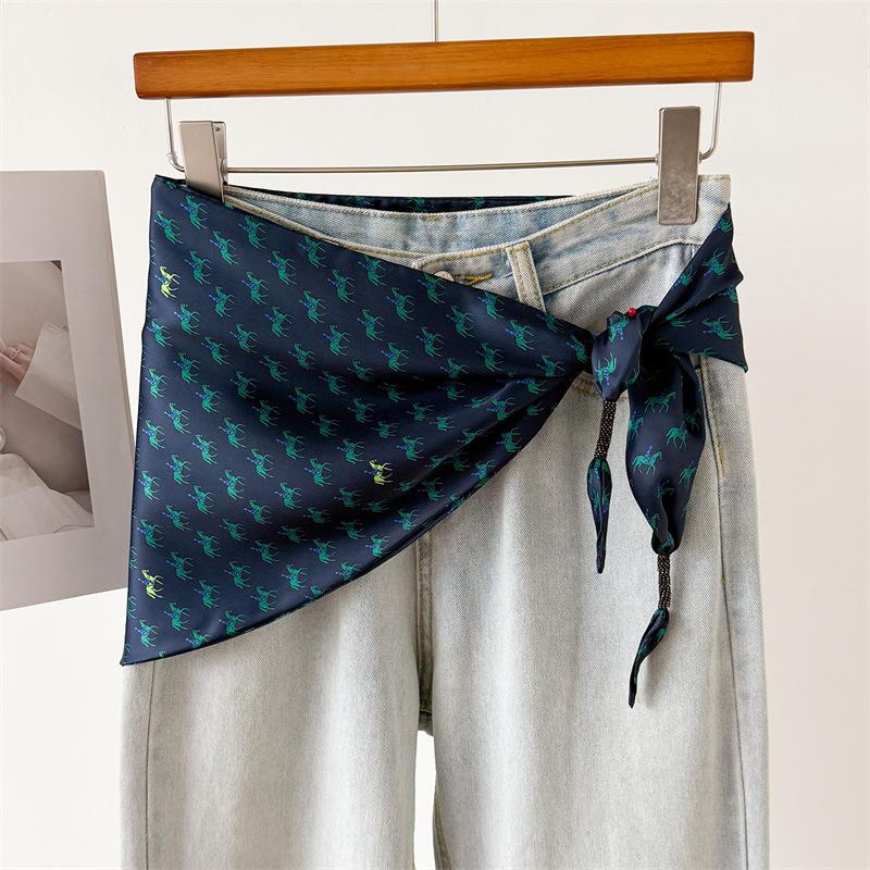 Leopard print chain simulated silk double-layer printed waist-tied triangle scarf sun protection shawl neckerchief women's scarf