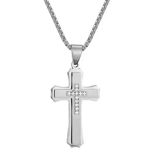 2026 Jewelry Men s Three-layer Cross Inlaid Zircon Pendant European and American Popular Jewelry Trend 60CM