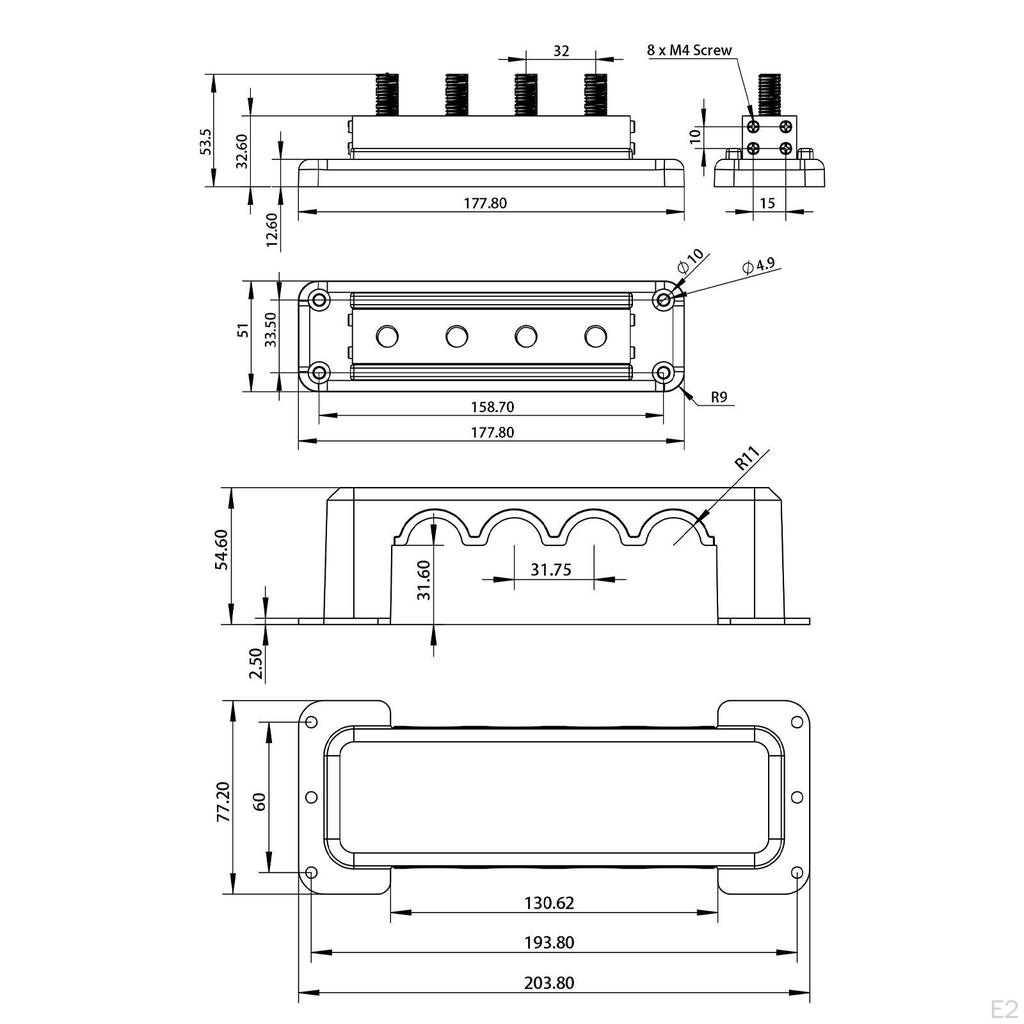 Bus Bar Power Distribution Block with Cover 3/8" 4 Stud for Automotive And Marine Use