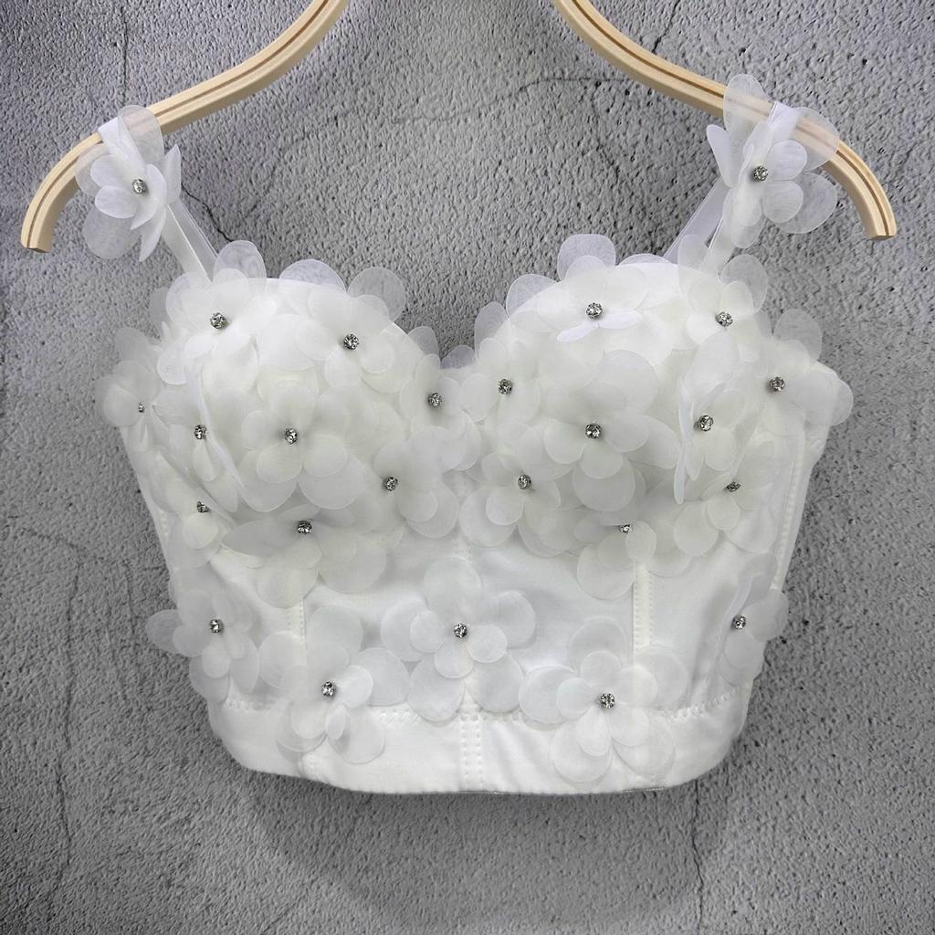 Håndlaget Perlebesatt Stroppeløs Tanktopp med Fiskebenskorsett for Sceneopptredener Dameklær Camis & Tanktopper