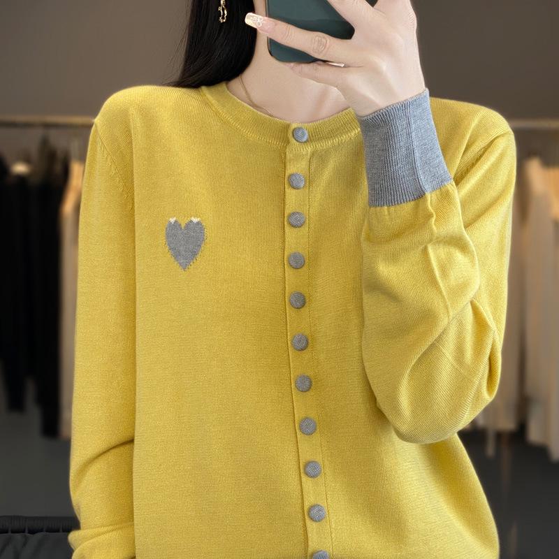 2025 Autumn/Winter Women's Round Neck Color Block Knit Cardigan Sweater 