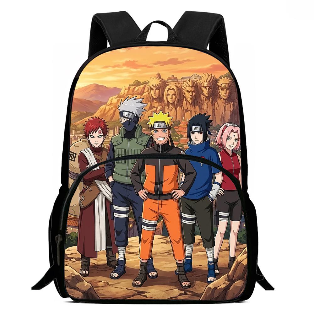Cartoon NARUTO Pattern Lightweight Backpack With Front Pocket Adjustable Shoulder Strap Unisex Suitable For Children Age 6-10