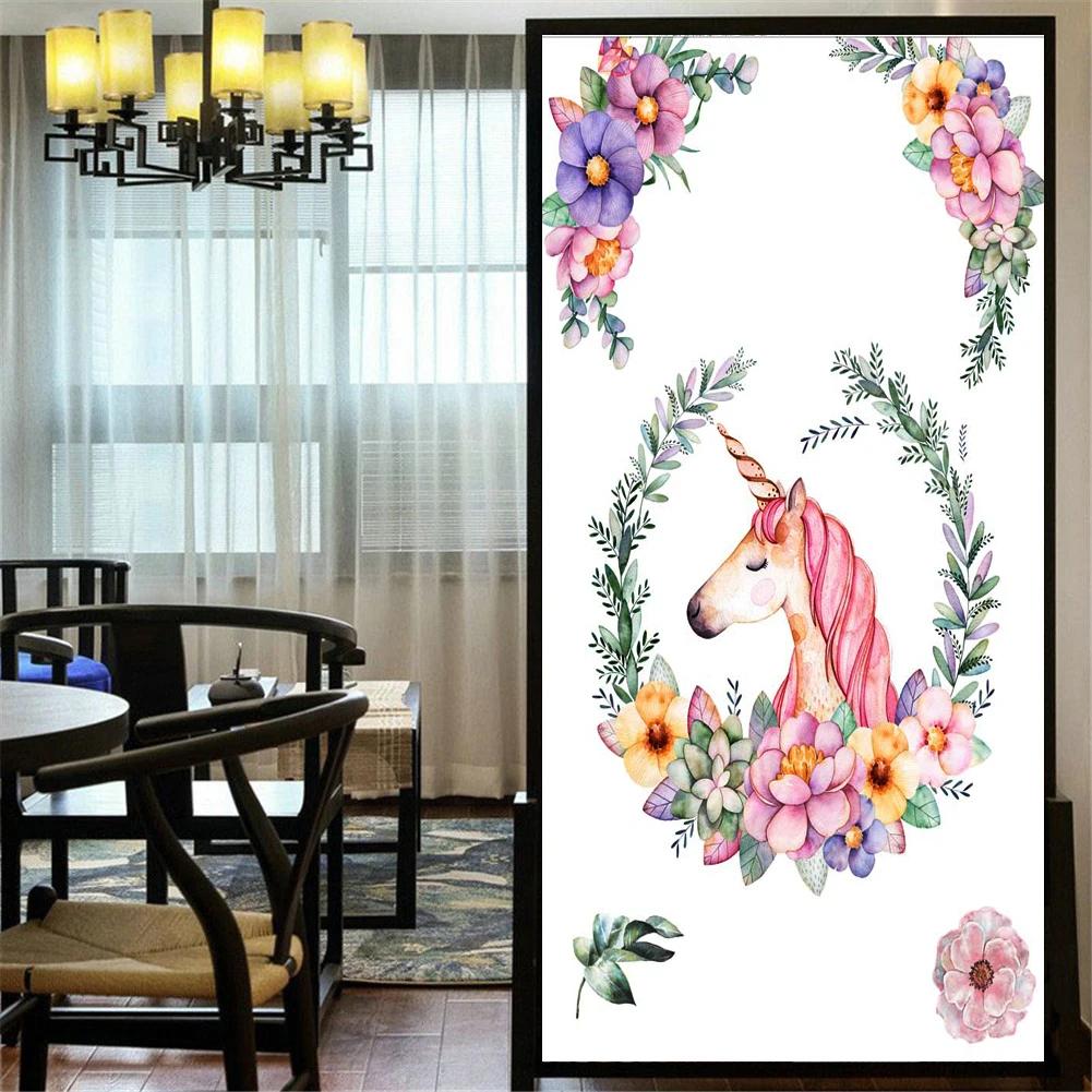 Static Cling Privacy Windows Film Decorative Green Plants Leaves Stained Glass Window Stickers Frosted Window Film