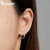 BAMOER Silver Square buckle Earrings 925 Silver Classic French Earring for Women Party Wedding Fine Jewelry BSE478