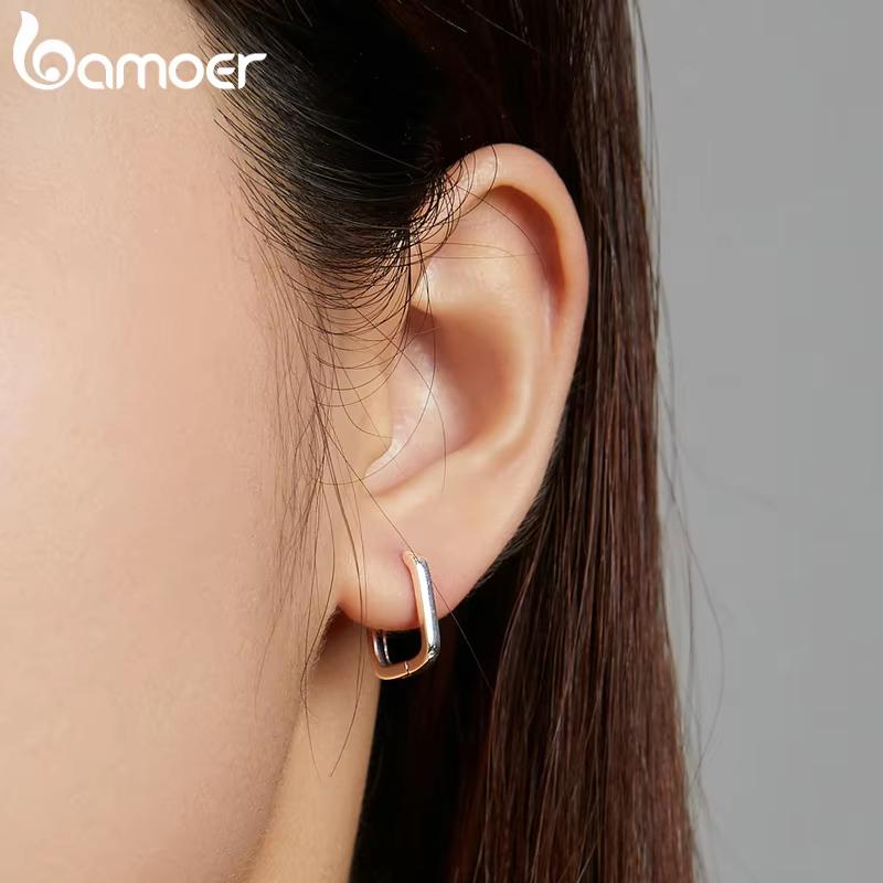 BAMOER Silver Square buckle Earrings 925 Silver Classic French Earring for Women Party Wedding Fine Jewelry BSE478
