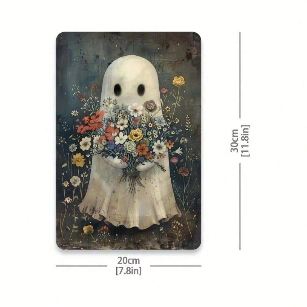 Vintage Ghost with Bouquet Metal Sign Wall Decor Halloween