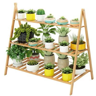 Flower Pot Holder Bamboo Multi Layer Decorative Floor Standing Succulent Planter Rack for Indoor
