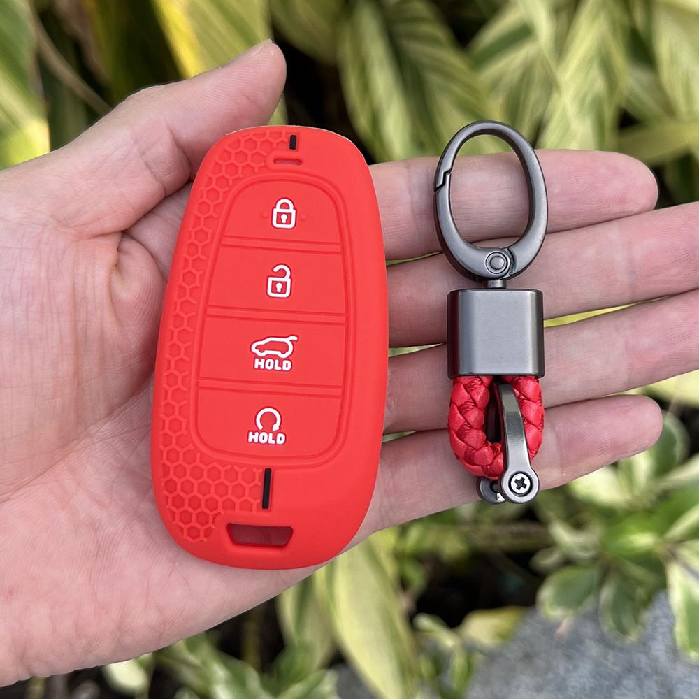 Silicone Car Remote Case Fob Holder Protector for Hyundai Nexo Sonata 4 Buttons Smart Key Cover Shell Bag Keychain Accessories