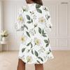 Women Plus Size V Neck Long Sleeve Floral Printed White Loose Curved Hem Dress