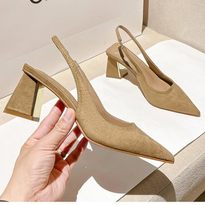 Fashion New 2025 Summer Closed Toe Women's Sandals Suede Open Back Comfort for Women Lightweight Commute Daily Stylish Shoes High Heels