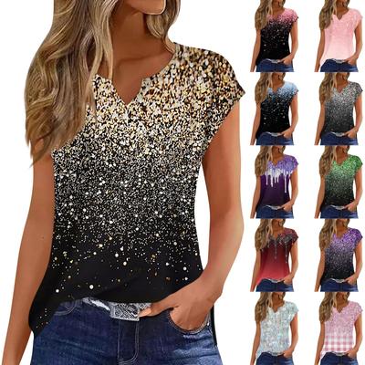 Damen T-Shirts mit V-Ausschnitt, ärmellos, Oberteile, modisch, lässig, bedruckt
