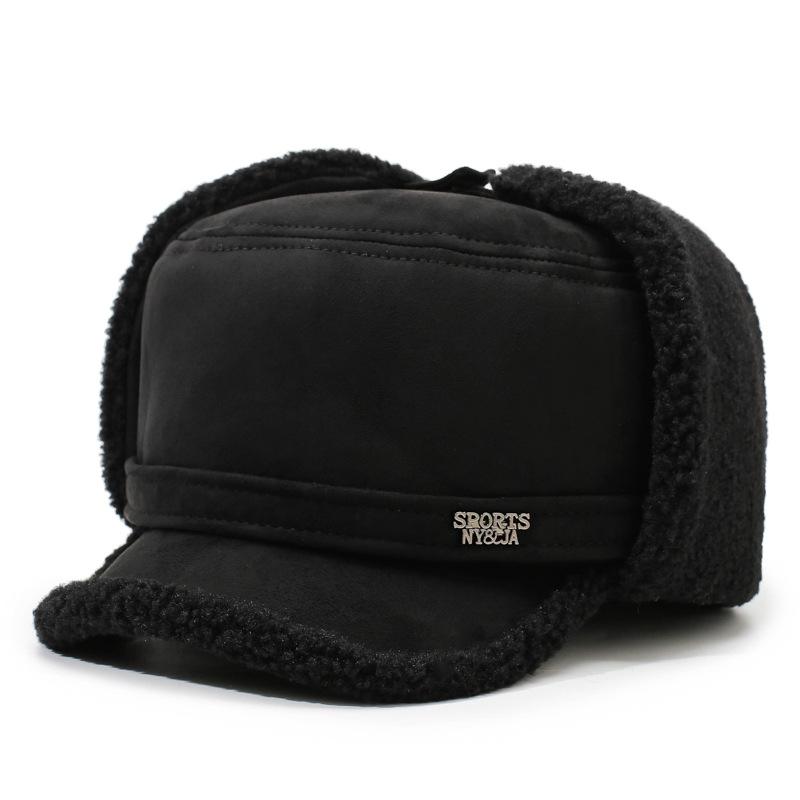 

Теплая шапка-ушанка для мужчин среднего и пожилого возраста, зимняя шапка для защиты ушей, мужская зимняя шапка дедушки чёрный