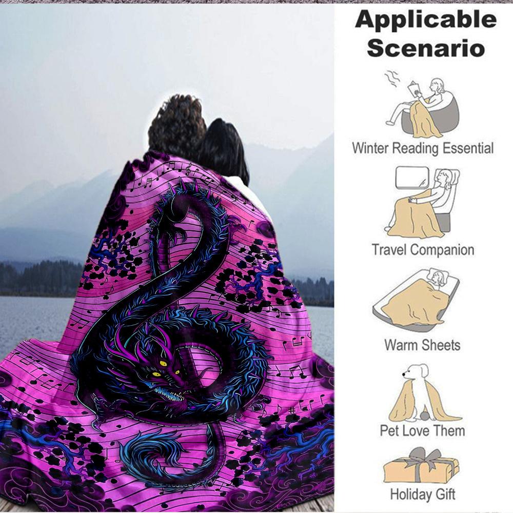 1pc Music Dragon Blanket, Lightweight Flannel Throw Blanket for Sofa, Bed, Travel, Camping, Living Room, Office, Couch, Chair, and Bed
