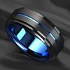 Fashion 8mm Stainless Steel Rings For Men Women Blue Groove Step Edge Black Brushed Engagement Rings Wedding Anniversary