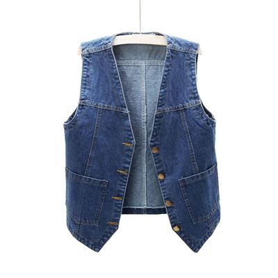 Plus Size Women Front Button Denim Waistcoat Vintage V Neck Sleeveless Denim Vest Female Autumn Outerwear Cardigan Tops