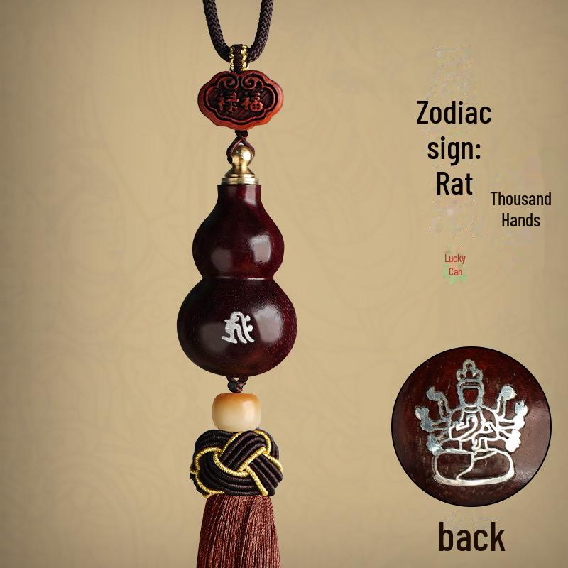 Red Sandalwood Gourd Car Pendant for Safe Travels - Unisex Rearview Mirror Charm