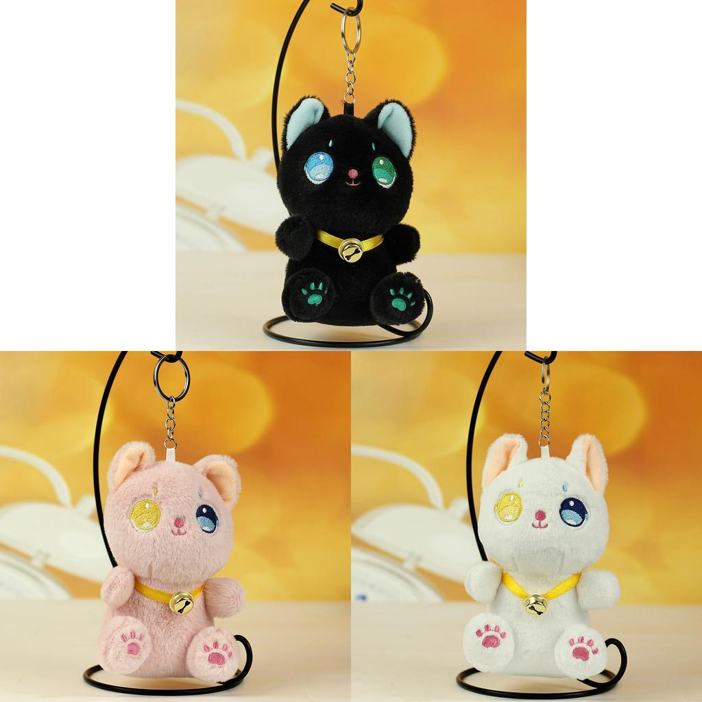 Plush Cat Keychain With Bell Cute Animal Toy For Bag Decor Collectible
