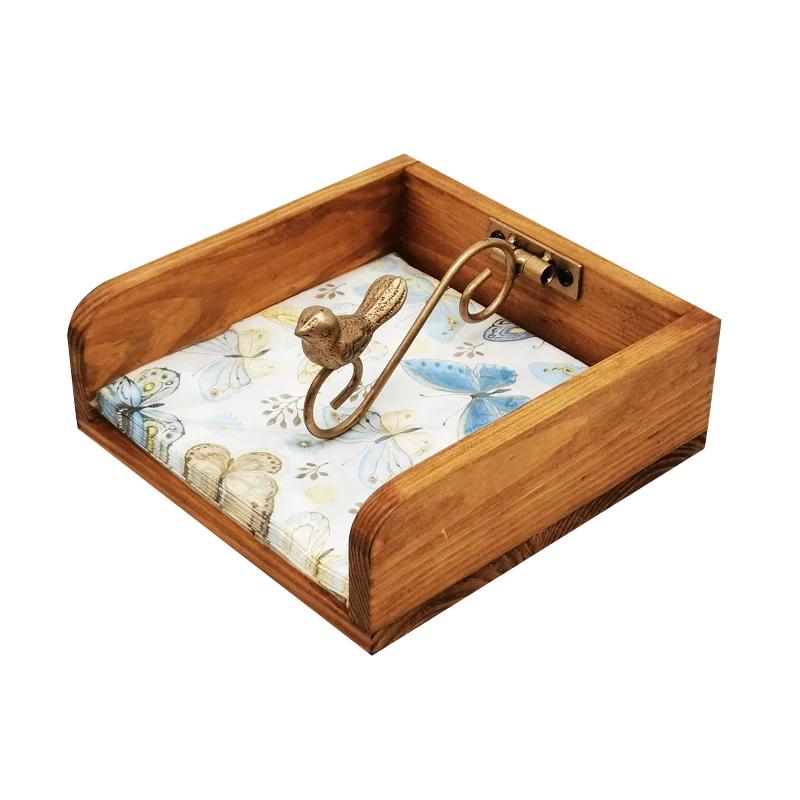 

Vintage Luxury Napkin Holders Metal Wood Portable Napkin Holder Dispenser Handkerchief Box Coffee Table Kitchen Organization