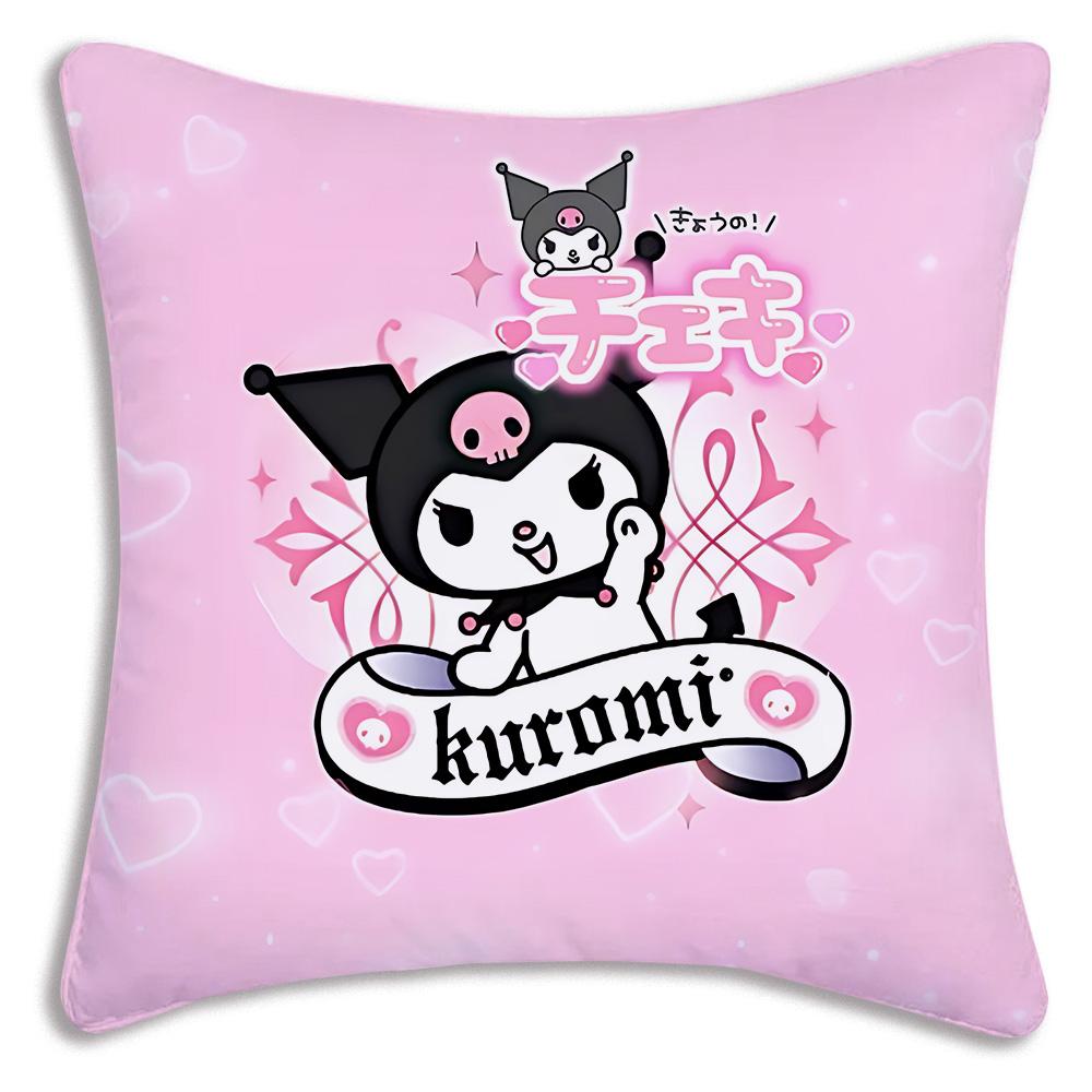 Kawaii Kuromi Sanrios Pillow Covers Cartoon Sofa Decorative Home Double-Sided Printing Short Plush Cute Cushion Cover
