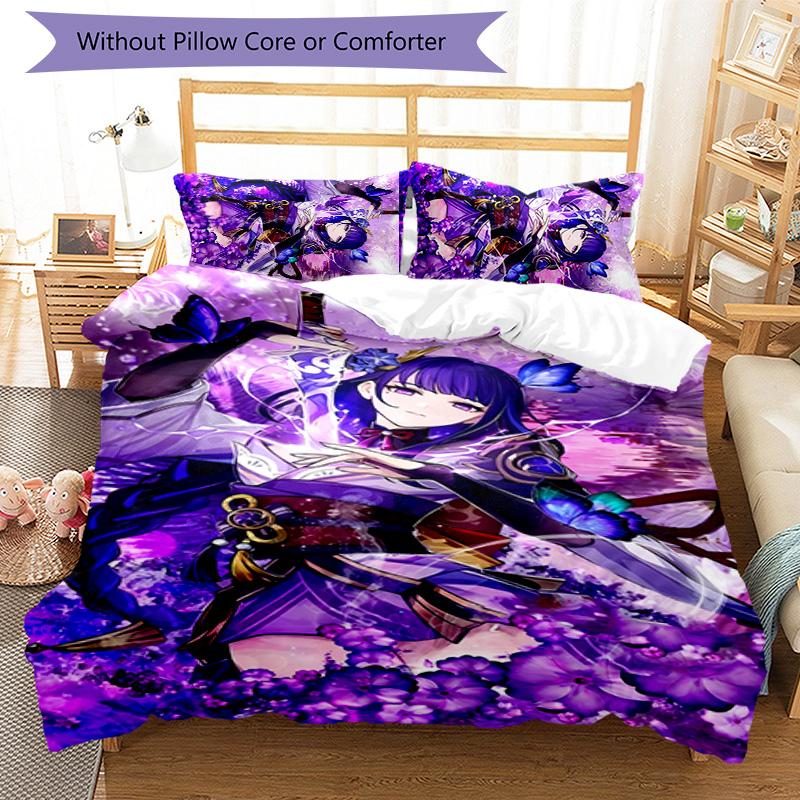 3pcs Genshin Impact Balzebub pattern bedding set duvet cover set includes duvet cover &pillowcases, perfect all season bedroom decoration & gift