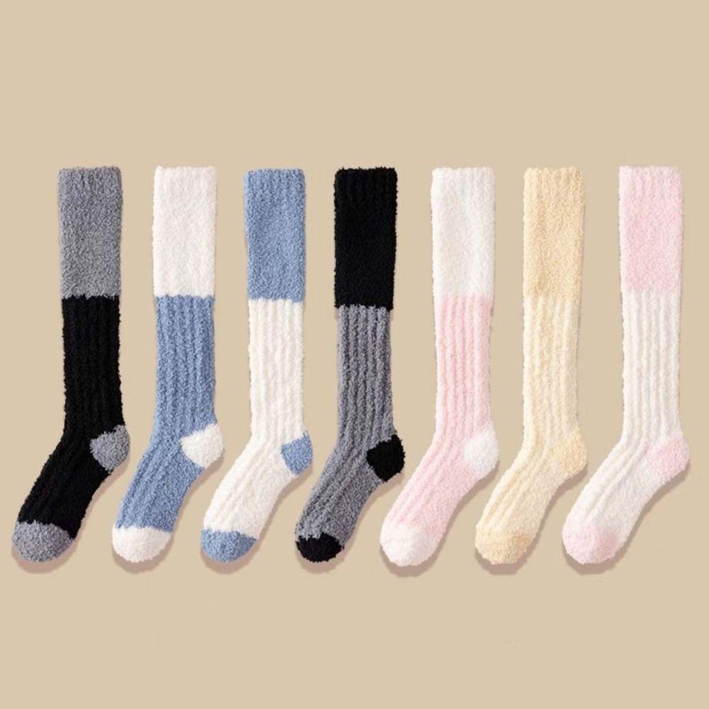 2Pairs Thicken Warm Coral Fleece Stockings Winter Long Tube Socks Cute Floor Plush Stockings  Winter