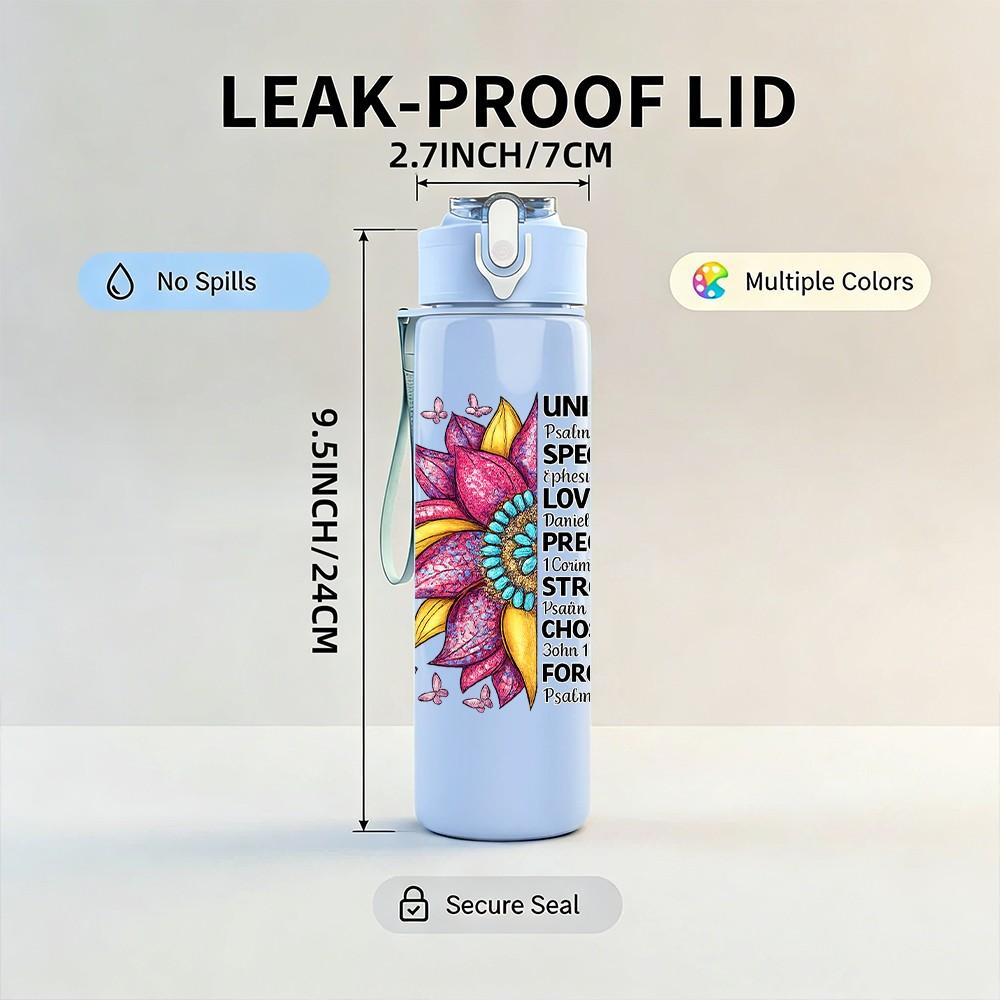 1PC Sunflower Boho Floral Slogan Art Print 750ml Color Plastic Sports Water Bottle Leakproof Flip Straw Lid Suitable for Sports Office Home Use