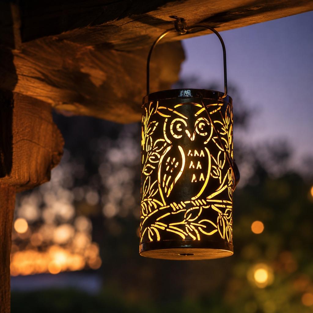 Solar Lantern Outdoor Decorative Metal Garden Light Hollow Pattern Projection Lamp with Tree Design for Patio Yard Pathway Lighting