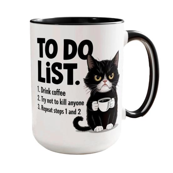

Кружка для кофе со списком дел для кошек, керамическая чашка для чая с юмористическим контрольным списком, безопасная для микроволновки, кружка для кошек, уникальный подарок для любителей кошек и офисных работников чёрный