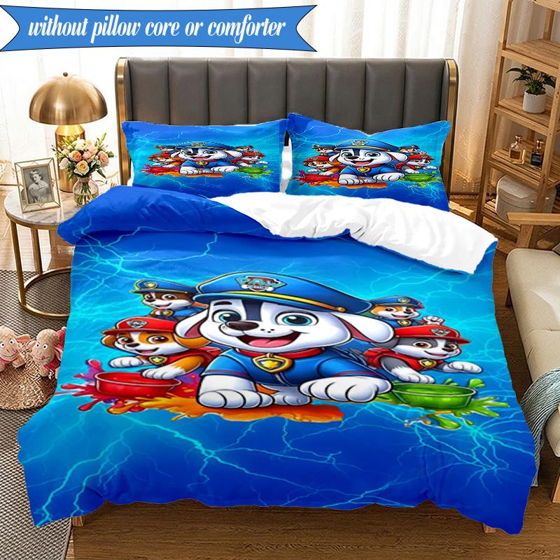 3PCS Paw Patrol: Heroic Rescue Bedding Set 2D Printing (Includes 1 Duvet Cover + 2 Pillowcases Coreless), Bedroom decor,Fan gift