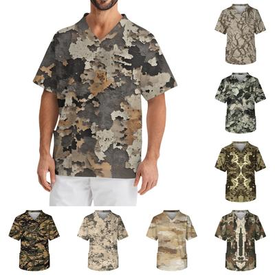 Men's Casual Short-Sleeved V-Neck Printed Front Pocket Top