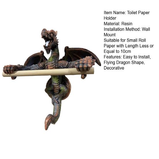Flying Dragon Roll Paper Holder Winged Dragon Bathroom Wall Mount Toilet Paper Holder Gothic Resin