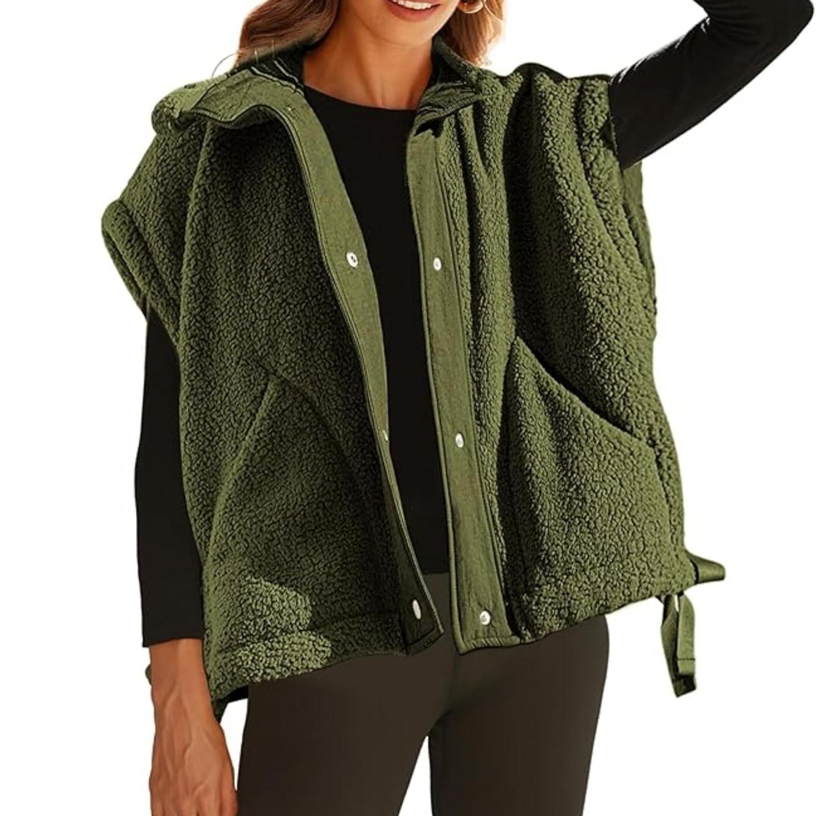 

Женская флисовая жилетка свободного покроя без рукавов, теплая верхняя одежда на пуговицах с карманами XS