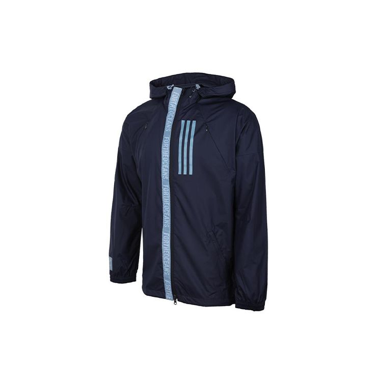 Adidas Casual Training Windbreaker Jacket With Hood Men Outerwear Navy-Blue EB7600