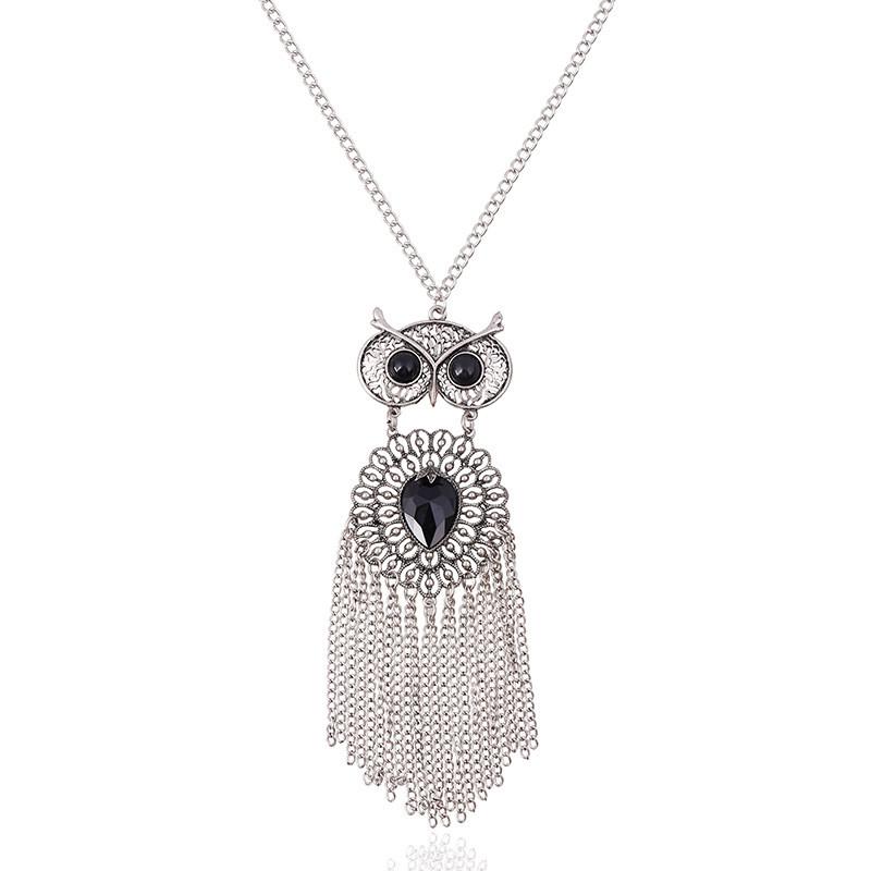 Owl Pendant Necklace With Rhinestone Embellishments For Women And Men