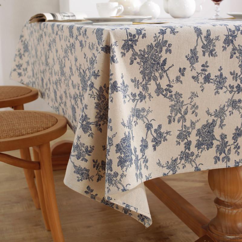 Lexuanxiu Retro Blue Korean Blogger Style Cotton Linen Tablecloth for Photos