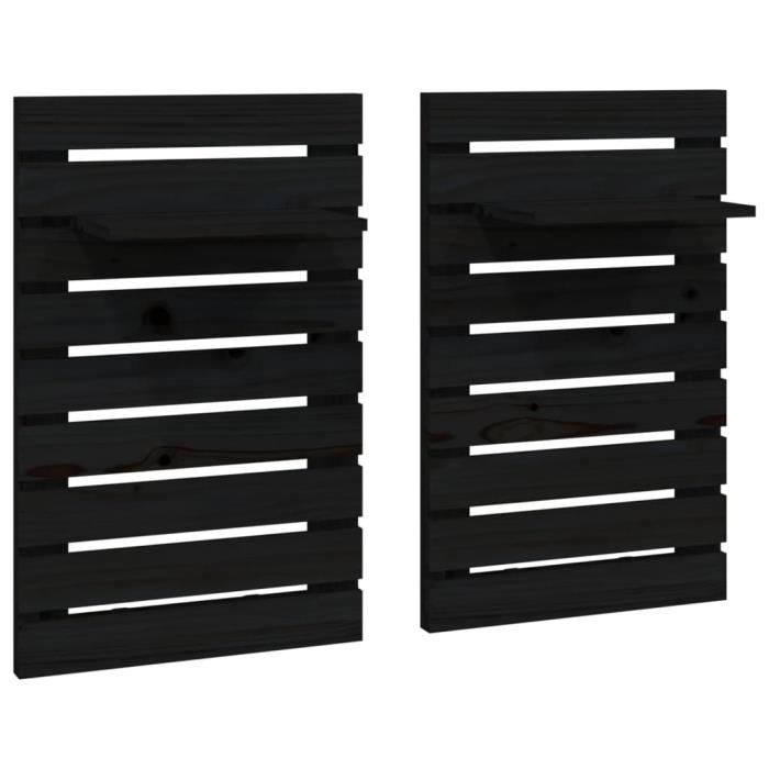 VidaXL Étagères de chevet murales 2 pcs Noir Bois de pin massif 824772