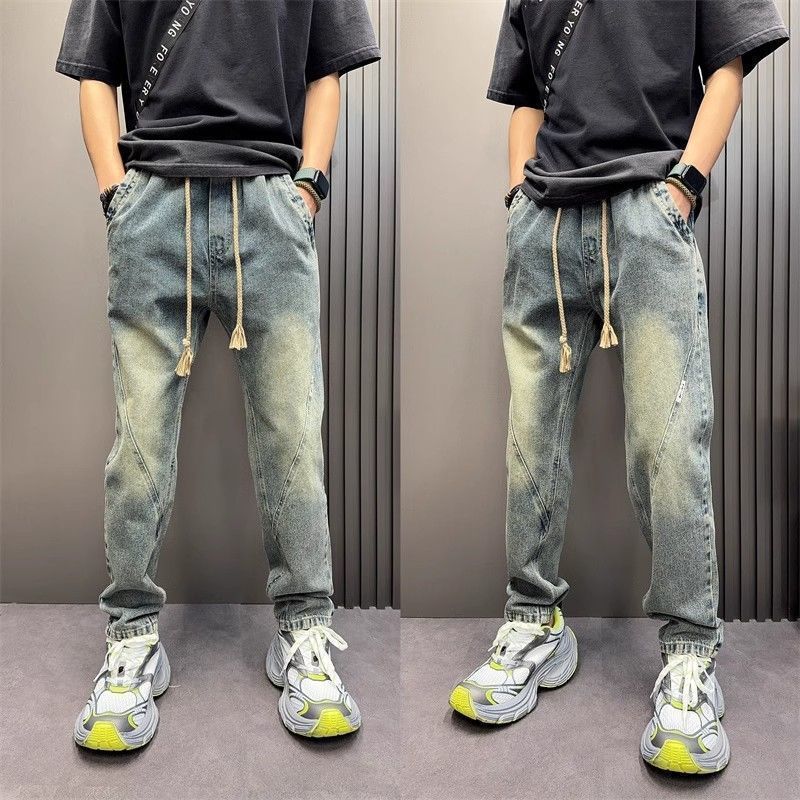 Джинсы мужские JYL Винтажные Американские Усы Стирка Синий Модные Свободные High Street Деним M