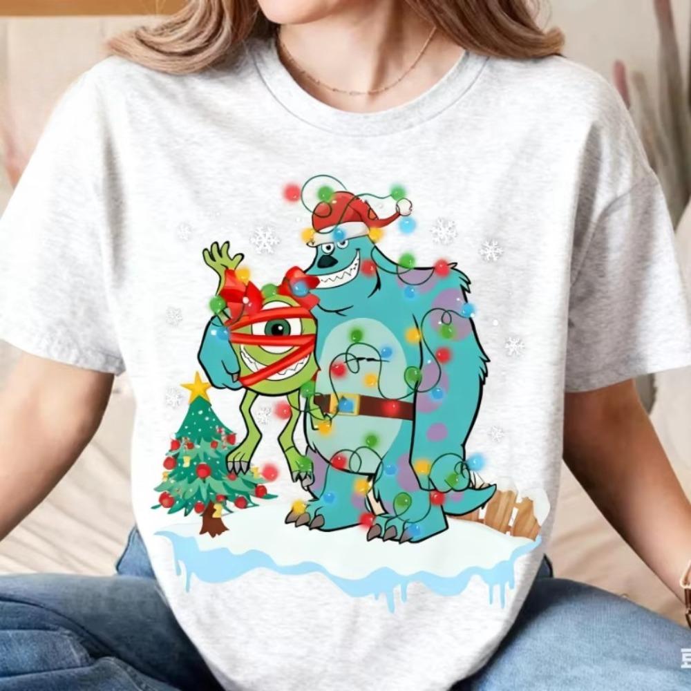 Christmas Monsters Inc Women Unisex Summer TShirt Oversized Casual Loose Unisex Women Short Sleeve Tee Skinfriendly Cotton