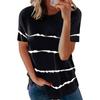 Fashion Women's Loose Short Sleeve T-shirt Round Neck Stripe Print Tops